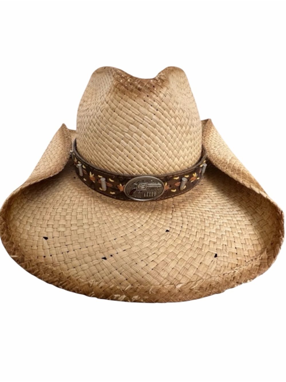 Bullhide Left Handed Gun Straw Cowboy Hat country neutral brown leather band